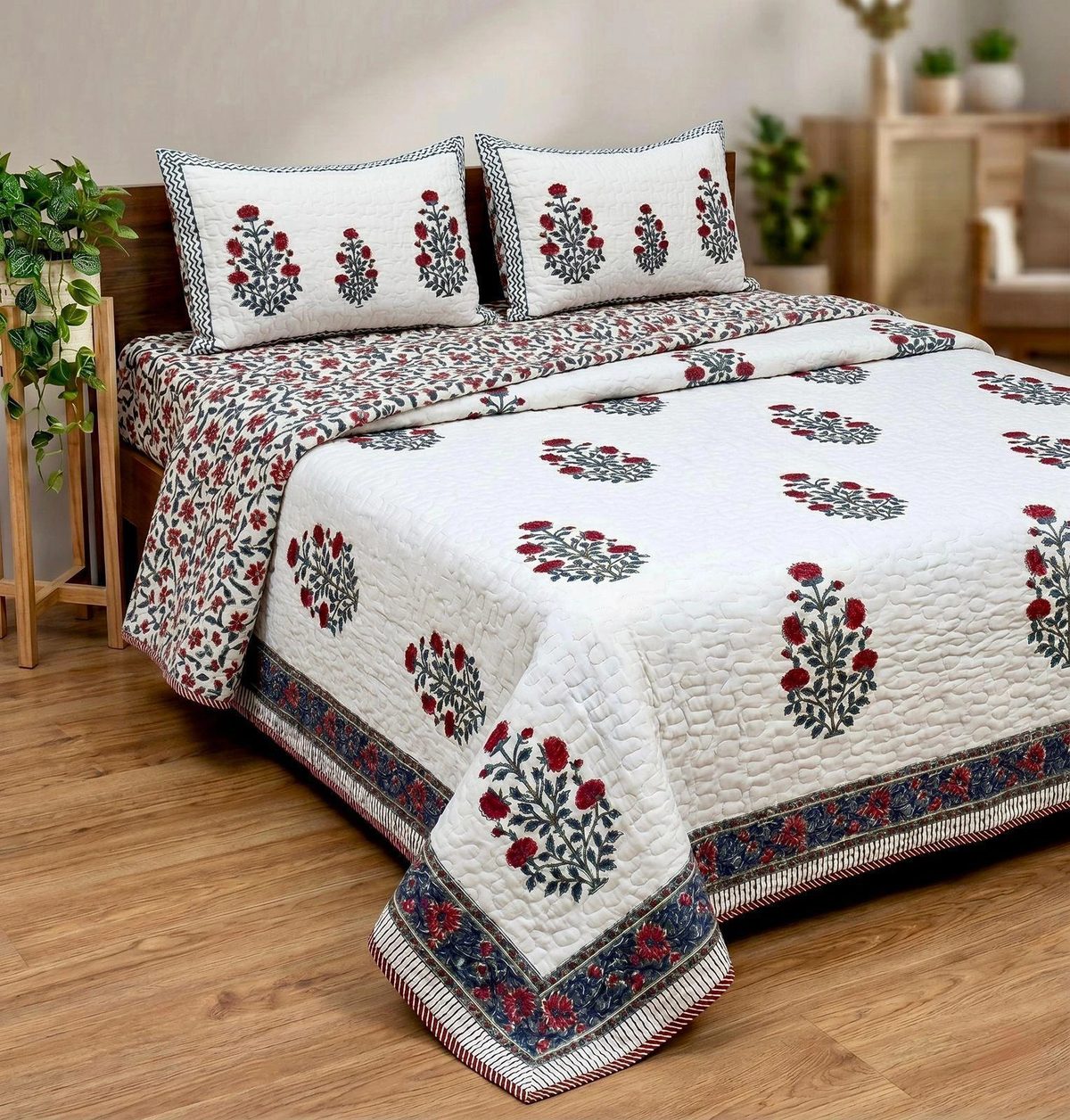 Quilted Reversible Bedcover with Pillow Covers — 90x108