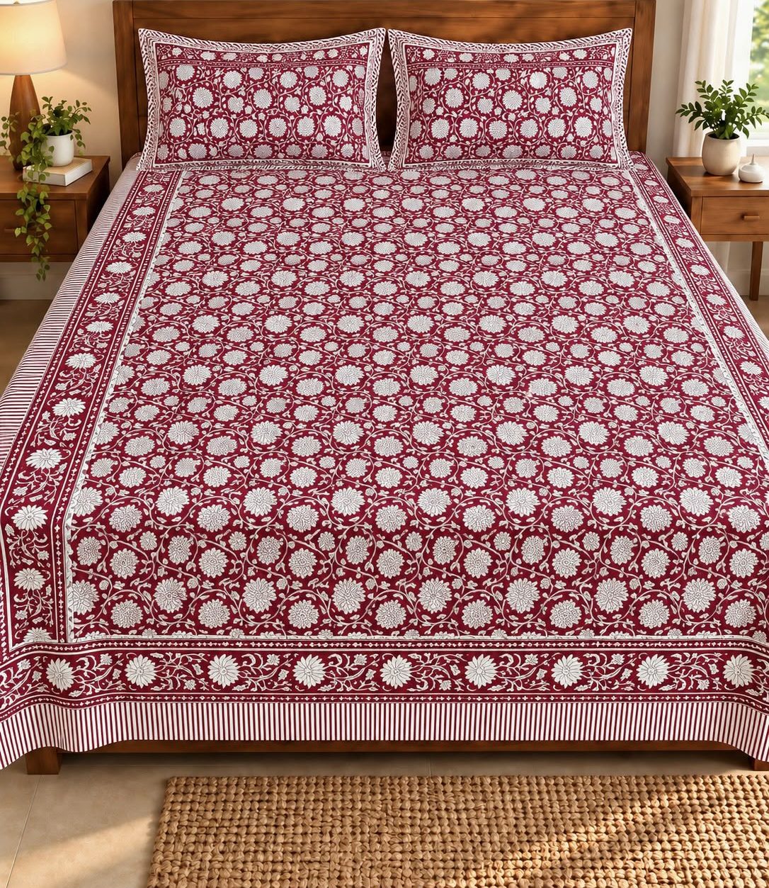Hand Block Print Bedsheet 108x108 with Pillow Covers