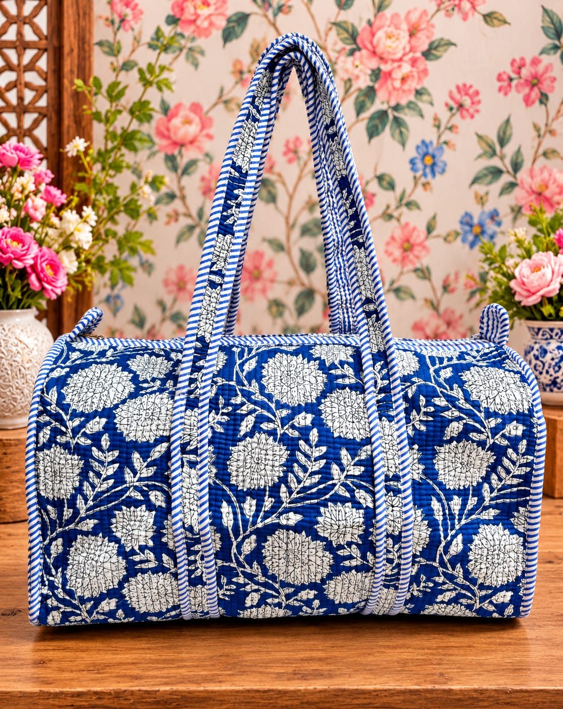 Quilted Duffle Bag — Hand Block Print