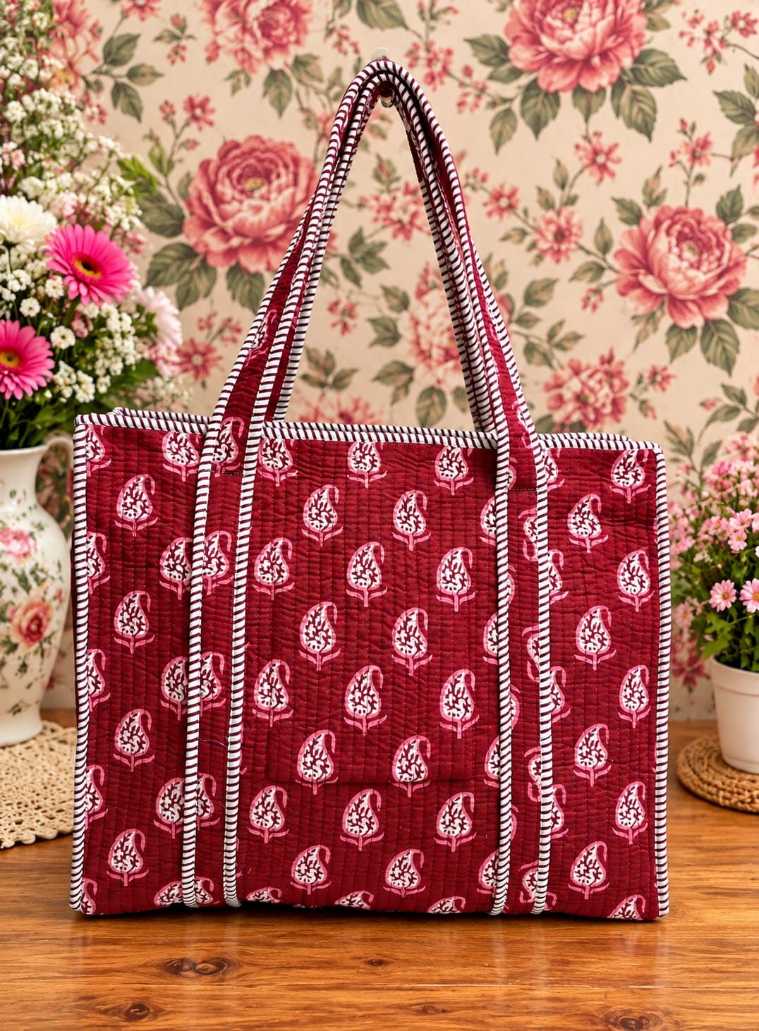 Quilted Tote Bag 18x18 — Hand Block Print